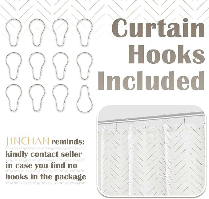 jinchan Extra Long Taupe Grey and White Shower Curtain Inky Herringbone Chevron Zig Zag Waterproof Fabric Modern Farmhouse Shower Curtains for Bathroom with 12 Hooks 70x84 Inches