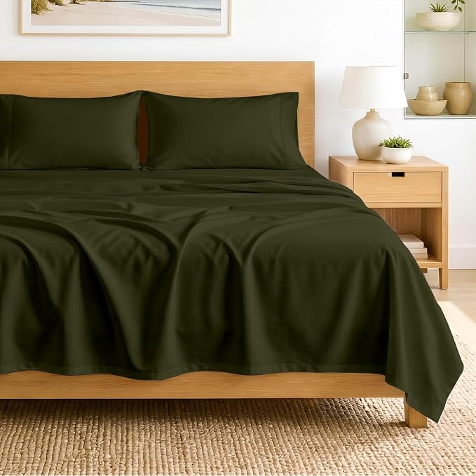 SGI bedding 100% Egyptian Cotton Sheets Twin Size – 600 Thread Count Sheets Set, Soft, Cooling, 15" Deep Pocket, Luxury Hotel Bedding, Breathable, Durable - Olive Green