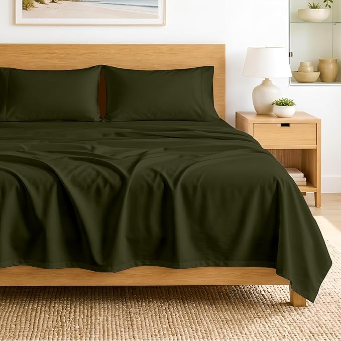 SGI bedding 100% Egyptian Cotton Sheets RV King Size – 600 Thread Count Sheets Set, Soft, Cooling, 15" Deep Pocket, Luxury Hotel Bedding, Breathable, Durable - Olive Green