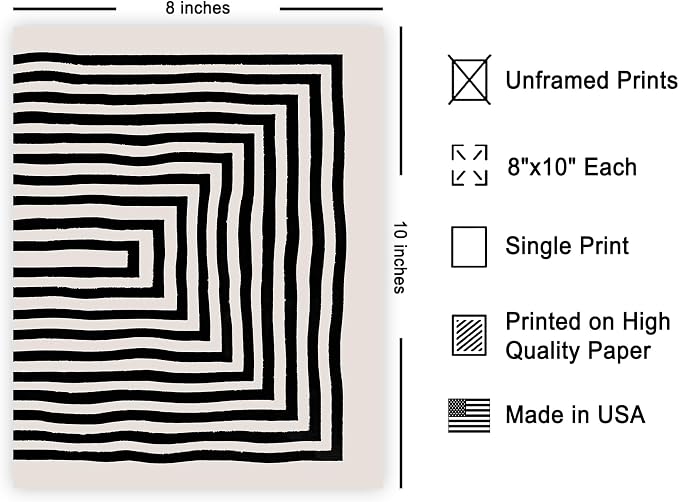 Poster Master Japanese Ink Poster - Rectangle Tunnel Print - Geometric & Line Art - Mid Century Modern & Illustration Art - Minimal Living Room Decor - 8x10 UNFRAMED Wall Art