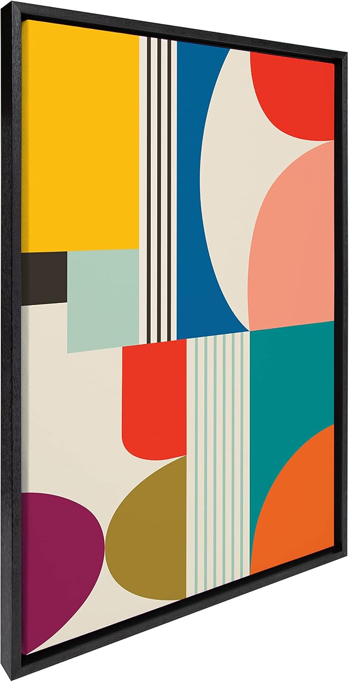 Kate and Laurel Sylvie Mid Century Modern Pattern Framed Canvas Wall Art by Rachel Lee of My Dream Wall; 23x33 Black; Colorful Abstract Art Print for Wall