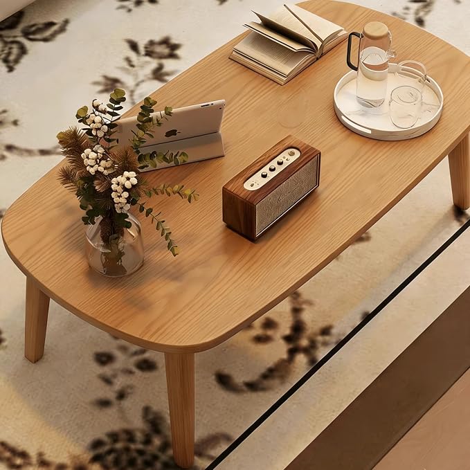 Foldable Coffee Table, Sofa Table, Coffee Tables for Living Room，Minimalist Solid Wood Side Table, Foldable Legs, Natural Wood Color.(31.5IN)