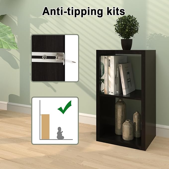 CTESNE【2026 Wooden Thick Frame 2 Cube Storage Organizer Shelf with Anti-Tipping Kits + Reversible Open Back Bookcase, Horizontal and Vertical Dual-use（Chocolate,11inch）