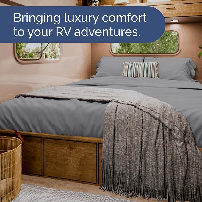 Short Queen Size 4 Piece Sheet Set - RV Short Queen, Ultra-Soft, Breathable & Cooling Bed Sheets Set w/ Deep Pockets - Hotel Luxury Bedding for Women & Men - Wrinkle Free & Fade Resistant - Steel Blue