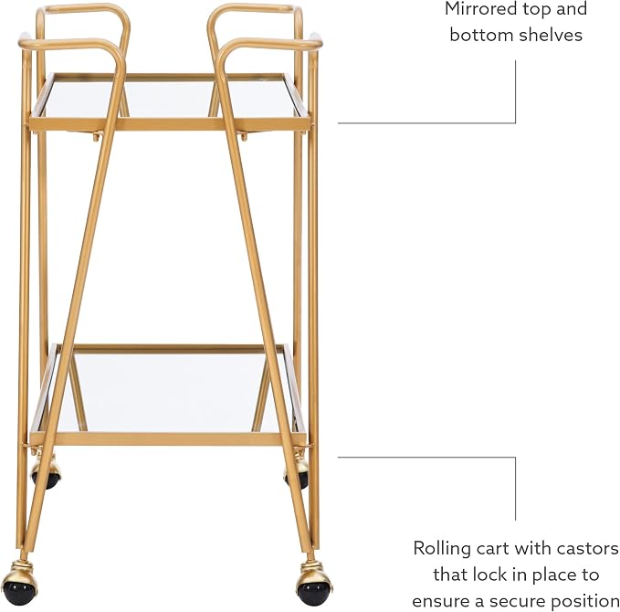 Linon Gina Mid-Century Bar Cart, Gold