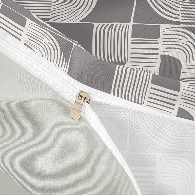 Erosebridal Mid Century Teens Duvet Cover 3 Piece Bohemian Ethnic Bedding Set Queen Size Boho Geometric Comforter Cover for Kids Boys Adult Bedroom Modern Simple Gray Stripes Bed Sets
