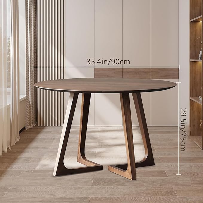 35.4" Round Wooden Dining Table,Small Dining Table for 4,Circle Kitchen Table,Mid Century Modern Coffee Table for Living Room,Dining Room, Easy-Assembly,Space Saving,Walnut