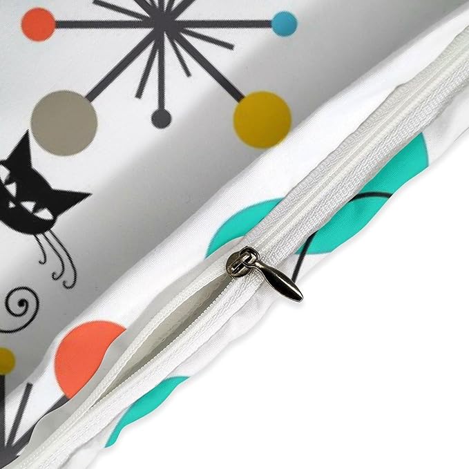 Mid Century Cat Bedding Set,Retro Black Cat Atomic Diamond Star Abstract Geometric Minimalist Simple Modern Comforter Set with Pillowcase for Bedroom Bed Decor,Full 79"x90"