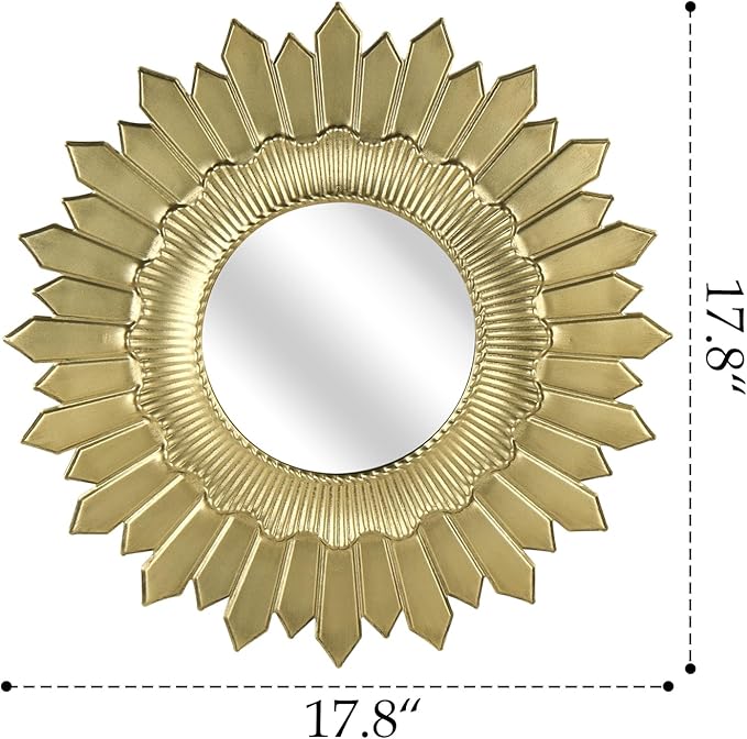 NIKKY HOME Vintage Sunburst Round Wall Mirror, 17.8 Inch Metal Framed Decorative Large Mirror for Bathroom, Living Room, Office, Gold Finish