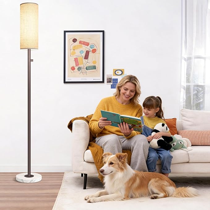 Dimmable Floor Lamp for Living Room,Modern Standing Lamp with Marble Base,LED Bulb Included,Floor Lamps for Bedroom, Living Room,Office,Reading and Kid Room