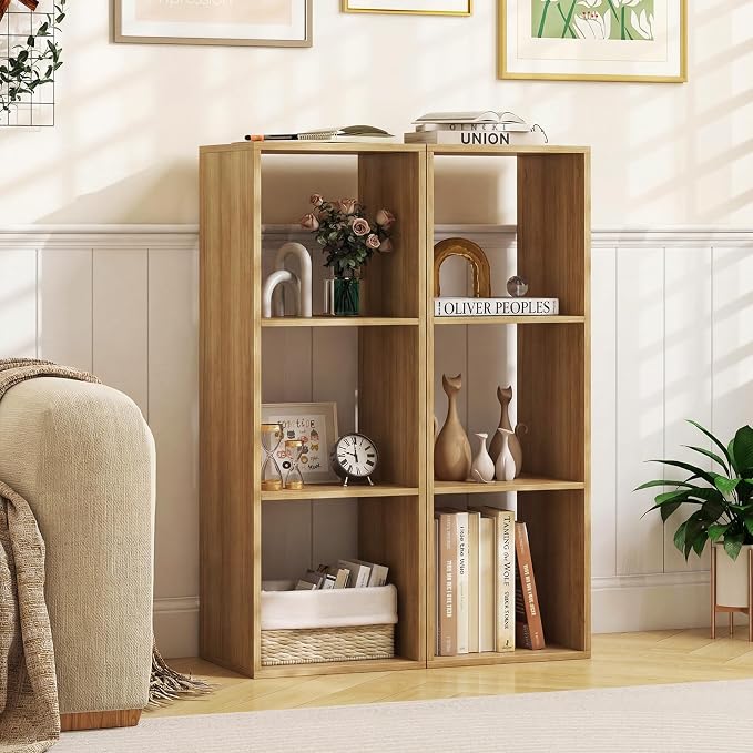Tangkula 3-Cube Bookcase, 4-Tier Bookshelf with Open Compartments, Freestanding Cube Storage Organizer with Anti-Toppling Kits, Modern Display Shelf for Living Room, Study (1, Natural, 3-Cube)