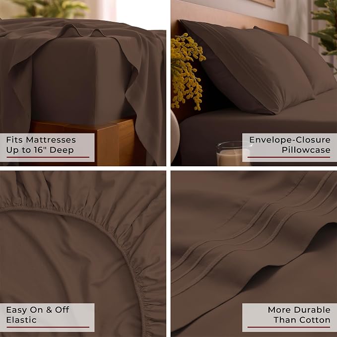 Mellanni Twin Sheets Set - 3 PC Iconic Collection Bedding - Hotel Luxury, Extra Soft, Cooling Bed Sheets - Wrinkle, Fade, Stain Resistant (Twin, Brown)