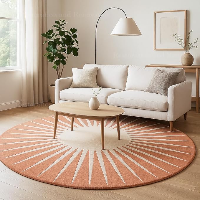 Modern Round Area Rug – Hand-Tufted with 100% NZ Wool, Thick & Soft Circular Carpet for Living Room, Bedroom & Dining Room Decor (Soft Pink, 7' Round)