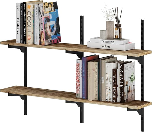 Wallniture Turin 36 inch Wooden Wall Shelf Unit, Height Adjustable Wall Shelves for Display, Storage, Organization and Decor, Kitchen Organizer Shelf, Floating Bookshelves for Living Room, 2 Tier