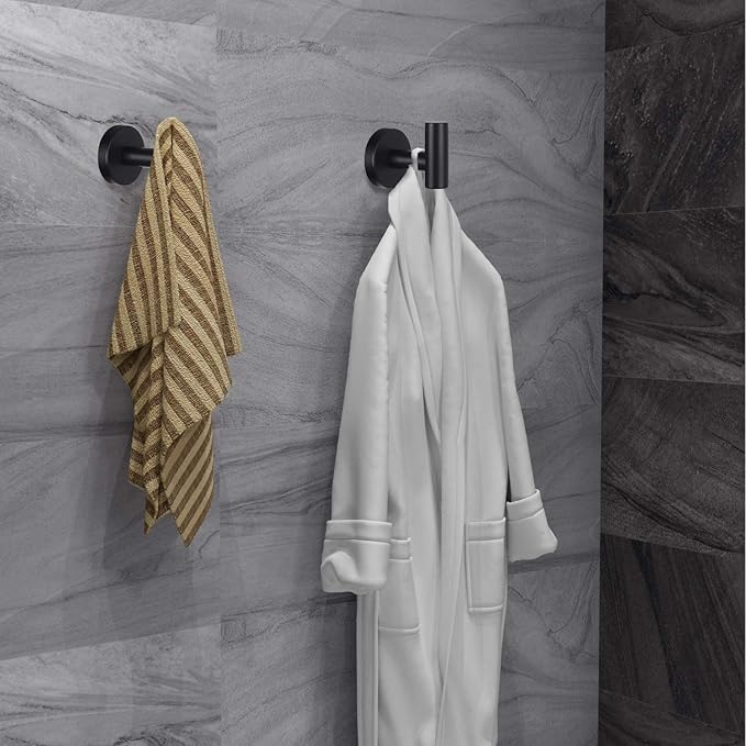 Bathroom Robe Towel Hooks Coat Matte Black Wall Hook Stainless Steel Heavy Duty Door Hanger Towel Robe Clothes Cabinet Closet Sponges Hook for Bathroom Bedroom Kitchen Hotel Pool 8 Packs