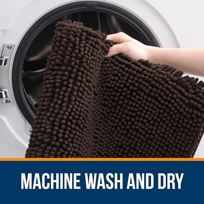 OLANLY Bathroom Rugs 35x24, Extra Soft Absorbent Chenille Bath Rugs, Rubber Backing Quick Dry, Machine Washable Bath Mats for Bathroom Floor, Tub and Shower, Home Decor Accessories, Brown