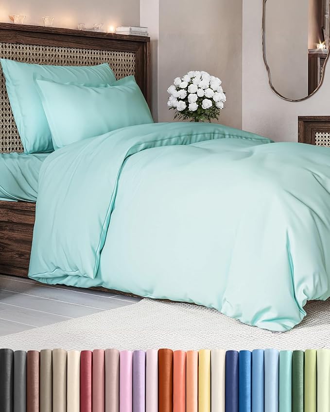Duvet Cover Twin/Twin XL Size - Extra Soft Twin/Twin XL Size Duvet Cover - Breathable, Easy Care and Fade Free with Zipper Closures & Ties - 68" x 90" Inches - (Spa Blue) Comforter Not Included