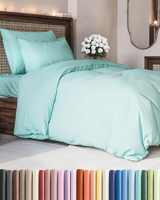Duvet Cover Twin/Twin XL Size - Extra Soft Twin/Twin XL Size Duvet Cover - Breathable, Easy Care and Fade Free with Zipper Closures & Ties - 68" x 90" Inches - (Spa Blue) Comforter Not Included