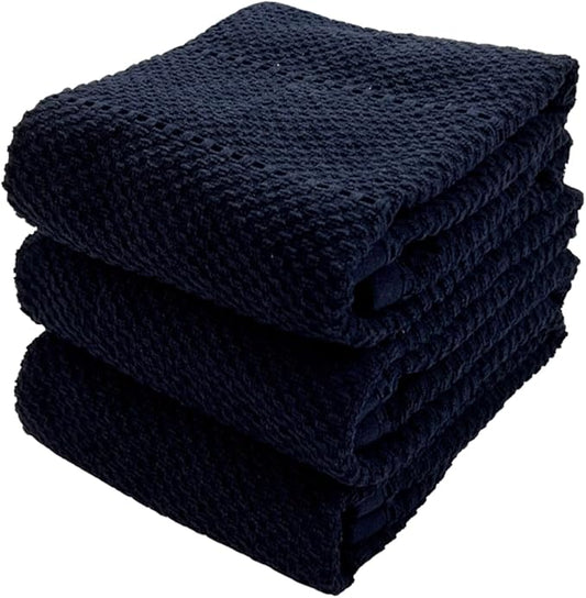 Serafina Home Navy Blue Kitchen Dish Towels: 100% Cotton Cloth Soft Cleaning Drying Absorbent Textured Terry Loop, Set of 3 Multipurpose for Everyday Use Brand