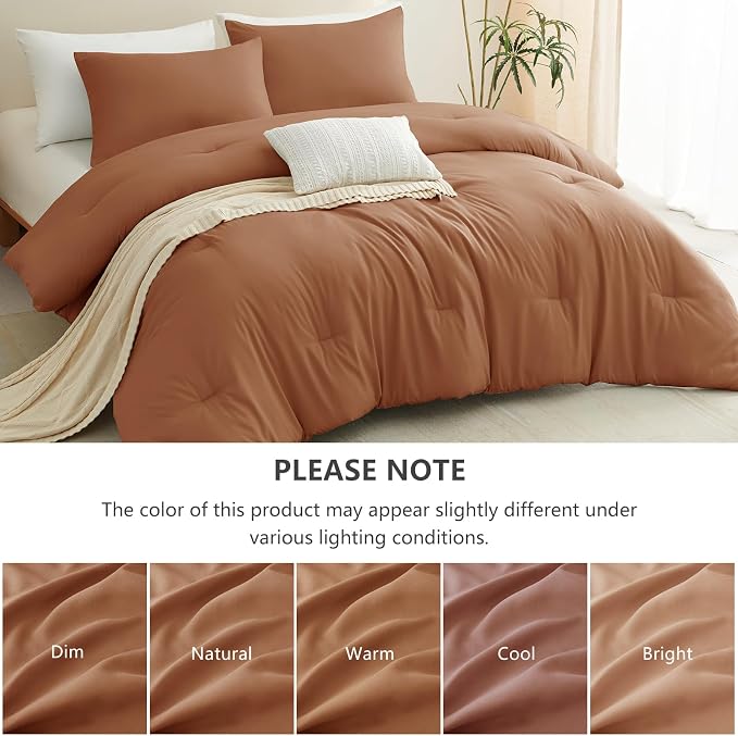 CozyLux Full Size Comforter Set Pumpkin, 3 Pieces Lightweight Down Alternative Quilted Bedding Sets, All Season Soft Breathable Solid Comforter with 2 Pillowcases, Luxury Bed Set Gift for Home