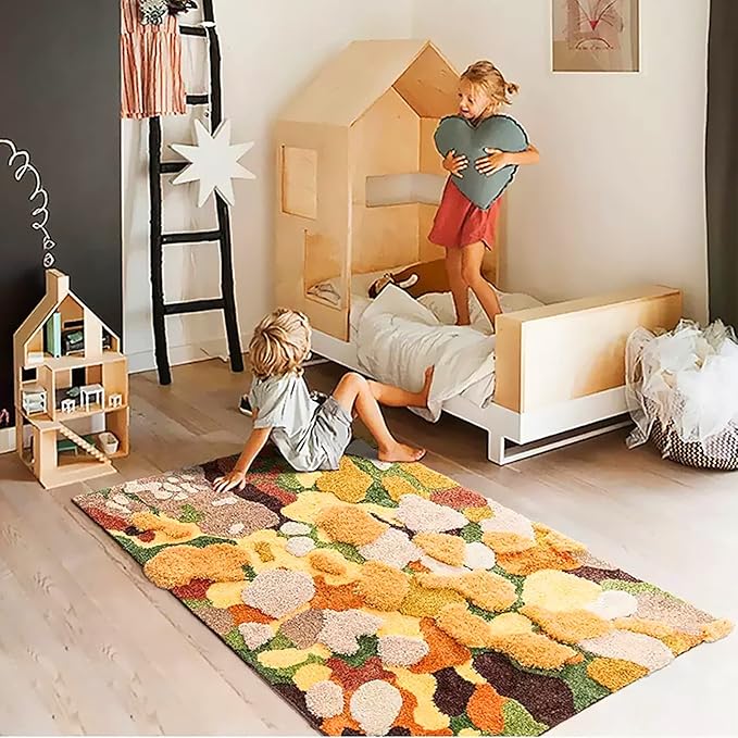 Colorful Moss Rug for Living Room 3D Shag Moss Area Rugs for Home Decor Non Slip Washable Kids Play Rug Bedroom Carpet 78.7''x55''