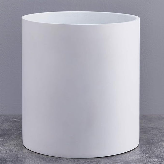 FaithLand 12 Inch Fiberstone Planter - Lightweight Modern Cylinder Plant Pot with Drainage Hole & Plug, Indoor Outdoor Use, Matte White