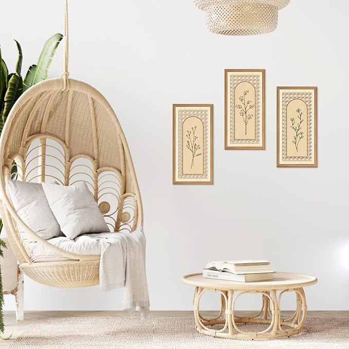 IARTTOP 3 Pcs Boho Wood Floral Arch Wall Art Nature Botanical Wood Wall Decor Bohemian Flower Artwork Minimalist Modern Wooden Hanging Decor for Farmhouse Living Room Bedroom Office 7.9 x15.8 Inch
