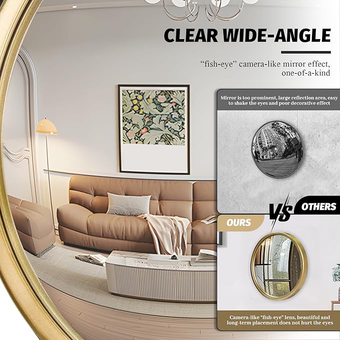 12" Gold Round Convex Mirror, Small Circle Wall Mirror with Thick Metal Framed, Round Decorative Wall Mirror for Bathroom, Vanity