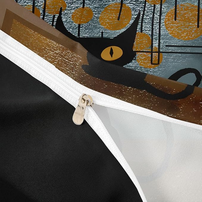 Erosebridal Black Cat Duvet Cover Queen Abstract Minimalist Geometric Bedding Set Modern Aesthetic Comforter Cover for Kids Girls Boys Adults Cartoon Animals Bed Set