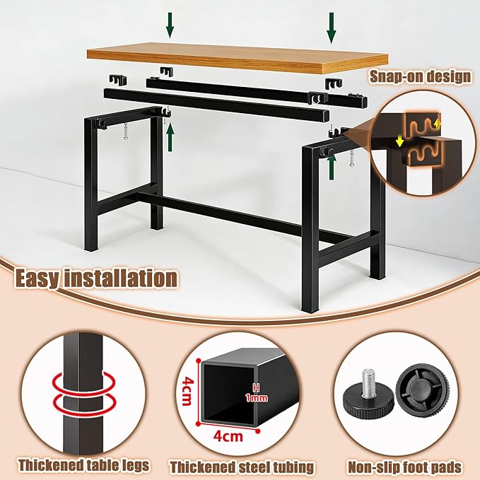 Narrow Bar Table for Small Spaces Industrial Rectangular Counter Height Table Retro Brown Wood Panel & Black Metal Frame Breakfast Bar Table for Apartments, Kitchen, Entryway Brown L63.0×W15.7×H41.3in