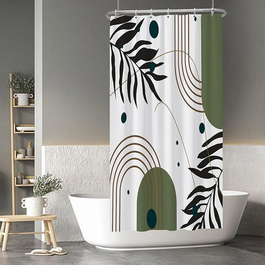 Baocicoo Mid Century Boho Shower Curtain Botanical Abstract Green Leaf Shower Curtain for Bathroom Hostel Hotel Cubicle Bathtub Decor Durable Waterproof Curtain for Bathroom with Hooks 36x72 Inches