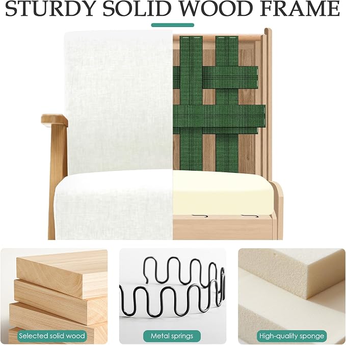 2 Pcs Home Accent Chair Mid Century Modern Accent Chair with Wood Frame, Lounge Upholstered Armchair, Reading Chair, Sturdy Base,For Living Room, Bedroom,Office,Comfy Guest Waiting Room Chairs,Beige