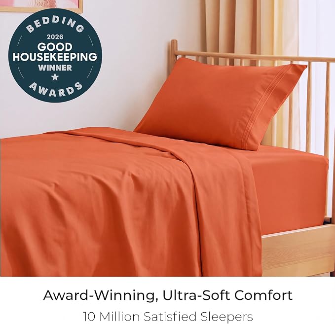 Mellanni Twin Sheets Set - 3 PC Iconic Collection Bedding - Hotel Luxury, Extra Soft, Cooling Bed Sheets - Wrinkle, Fade, Stain Resistant (Twin, Poppy Orange)