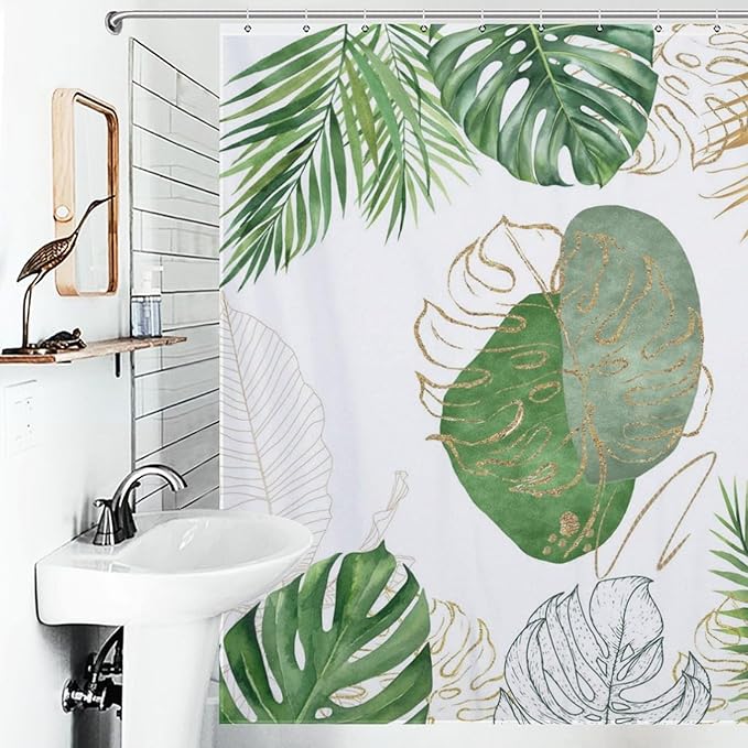 Sage Green Shower Curtains,Mid Century Modern Minimalist Olive Green Leaf Plant Shower Curtains for Bathroom Decor Set, Waterproof Cloth Fabric with Hooks 72x72Inch (183x183cm)