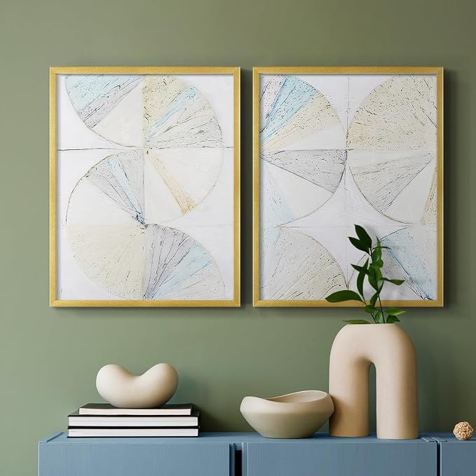 Renditions Gallery Set of 2 Peel & Stick Framed Prints, Geometric Abstract Wall Art, Pie Chart Color Wheels Wall Decor, Re-Stickable - Ready to Hang - 16"x20" - GOLD Frame LT588