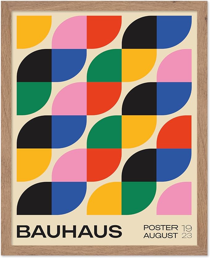 Poster Master Bauhaus Poster - Rainbow Knots Print - Abstract Art - Graphic Design Art - Geometric Art - Chic Boho Art - Mid Century Modern Art - Living Room or Bedroom Decor - 16x20 Beige Framed