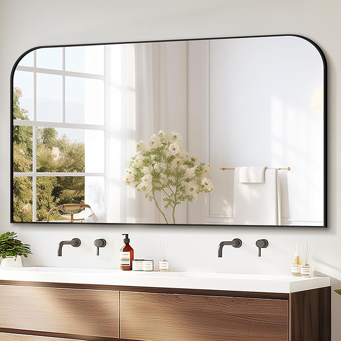 Delma Bathroom Vanity Mirror,30" x 50" Black Metal Framed Wall Mirror for Over Sink, Living Room, Bedroom,Entryway Decor