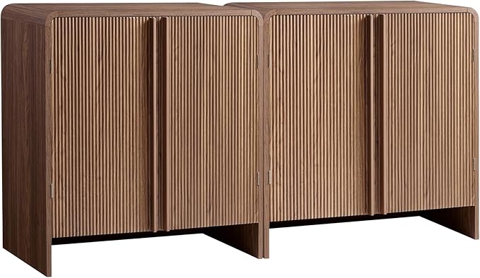 AMERLIFE 2-Piece Fluted Buffet Cabinet with Storage, Modern Sideboard Cabinet with Doors & Adjustable Shelf, Console Table & Credenza for Living Room, Kitchen & Entryway, Brown