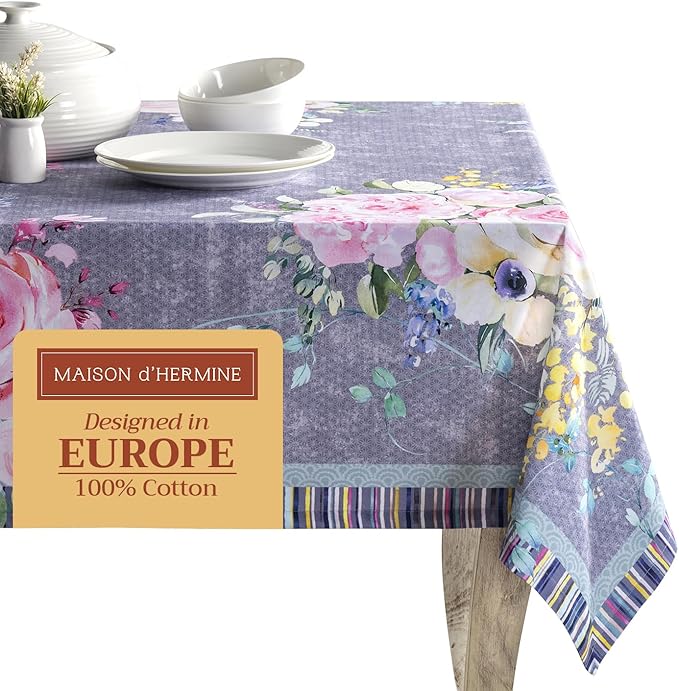 Maison d' Hermine Table Cloth Rectangle Table 100% Cotton 60 x 90 Inches Tablecloth Reusable Decorative for Dining Room Farmhouse Valentines Day Decorations Spring Summer - Sweet Rose Lavender - Lush