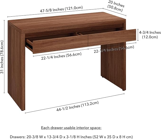 Henn&Hart 48" Modern Rectangular Wooden Home Office Desk Computer Desk Writing Table with 2 Storage Drawers for Home Office, Medium Walnut