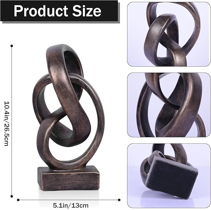 DOVDOV Abstract Bronze Rope Knot Statue, Geometric Decor, Living Room Coffee Table Bookshelf countertop Bronze Decor, Office Coffee Table entryway entryway Desktop Decor.