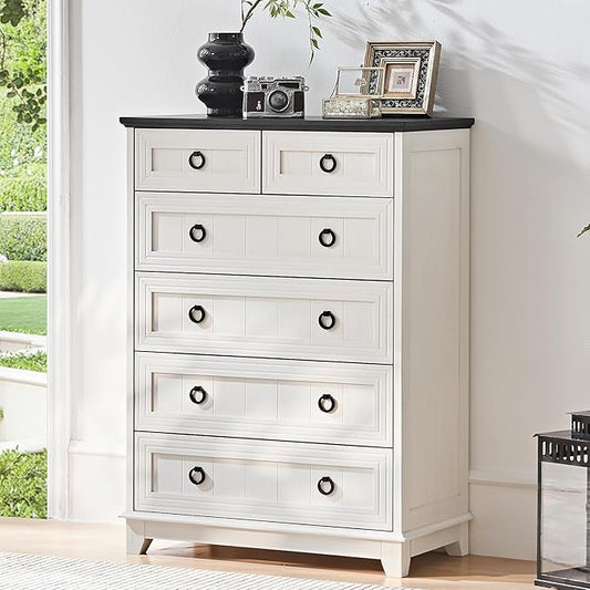 Farmhouse 6 Drawer Dresser for Bedroom, 41" Tall Small Dressers & Chest of Drawers, Rustic Wood Dresser with Metal Handle, Storage Organizer Closet for Living Room, Hallway, Entryway