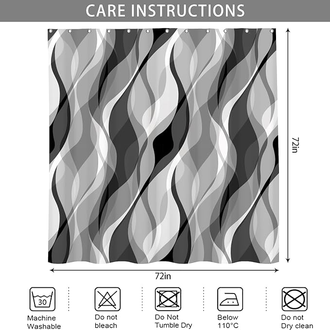 Grey Shower Curtain Black and White Shower Curtains for Bathroom Modern Gray Geometric Abstract Striped Minimalist Polyester Bathroom Curtain Sets Extra Long 72x72 in with 12 Hooks