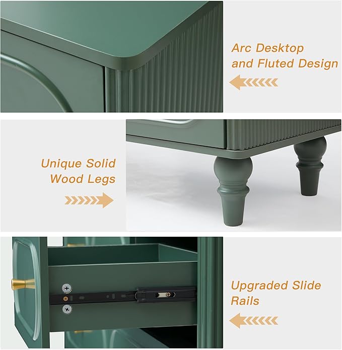 ORRD Fluted 7 Drawer Dresser for Bedroom, Mid Century Modern Chest of Drawers, Wood Storage Large Dresser Organizer for Bedroom Living Room Hallway Closet, Green