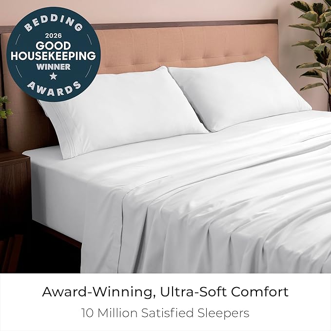 Mellanni King Sheets Set - 4 PC Iconic Collection Bedding - Hotel Luxury, Extra Soft, Cooling Bed Sheets - Wrinkle, Fade, Stain Resistant (King, White)