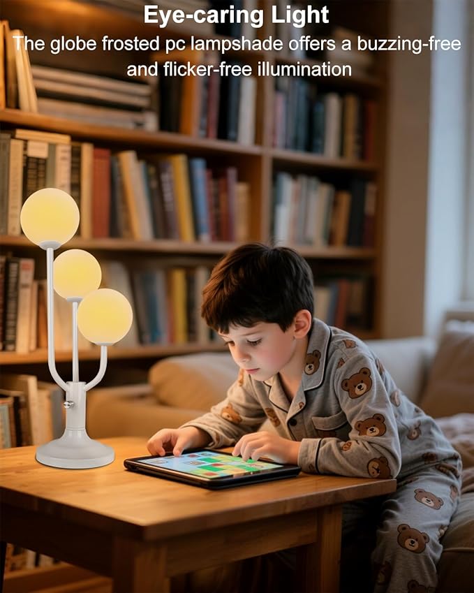 Lightdot Modern White Globe Table Lamp Dimmable Mid Century 3-Light Desk Lamp 3000K Warmwhite Nightstand Lamp for Bedroom Bedside End Table(G9 Bulb Included)