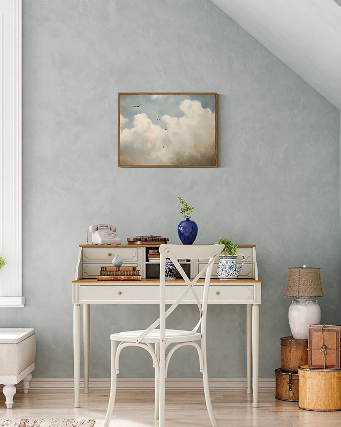 ARPEOTCY Vintage Framed Canvas Wall Art, Cloud & Bird Vintage Wall Art for Living Room Bedroom Office, Retro Farmhouse Landscape Kitchen Bathroom Wall Art Prints(12x16 Inch)