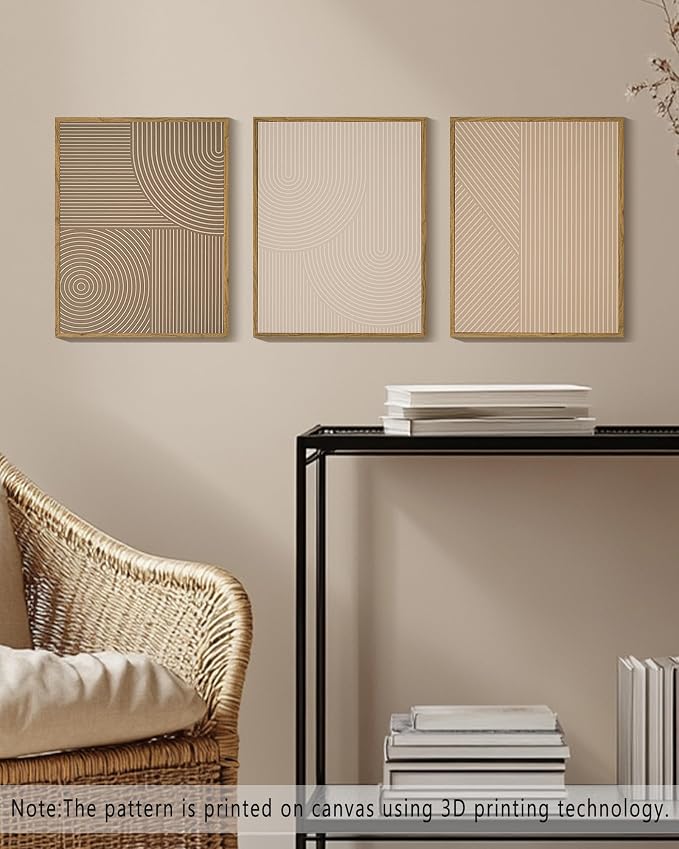 PHOPAGO Minimalist Abstract Framed Wall Art Modern Boho Neutral Line Wall Decor Geometric Artwork Kitchen Dining Room 11x14in Natural Framed