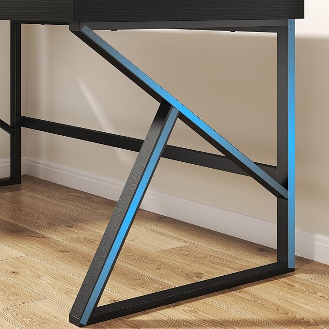 HSH Black Computer Desk, Long Home Office Laptop PC Desk, Large Industrial Metal Wood Executive Writing Gaming Workstation Desk, Modern Simple Student Study Work Table for Bedroom Living Room, 60 Inch