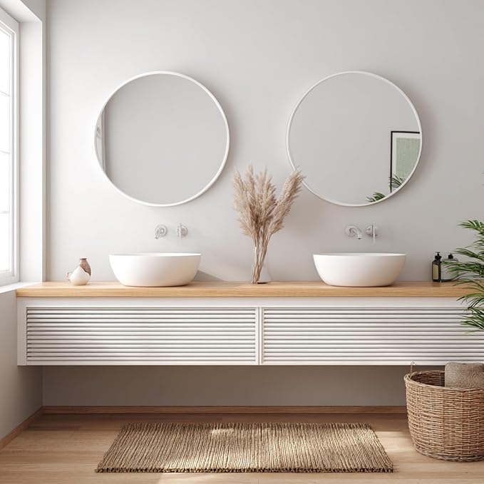 Sunniry White Round Mirror 24 inch, 2 Pack White Circle Mirror, Round Bathroom Mirrors Metal Frame for Bathroom, Bedroom, Living Room, Hallway.